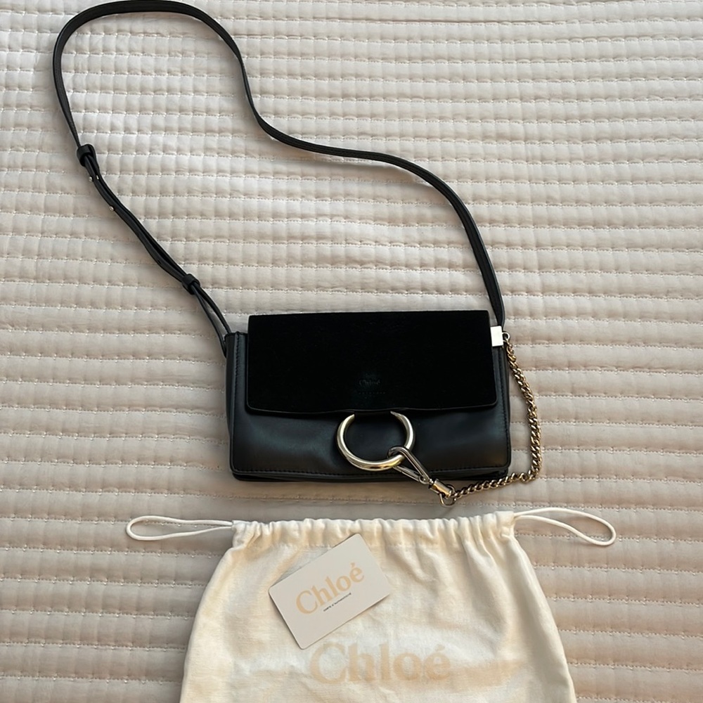 Chloe Faye small in black suede, this bag has become a chic handbag classic